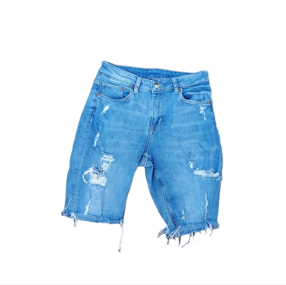 Divided Jean Shorts 6 Bermuda Med Blue Denim Distressed Cutoff Woman